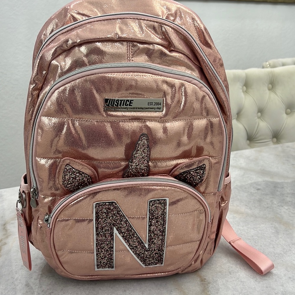 Rose Gold Initial Unicorn Backpack